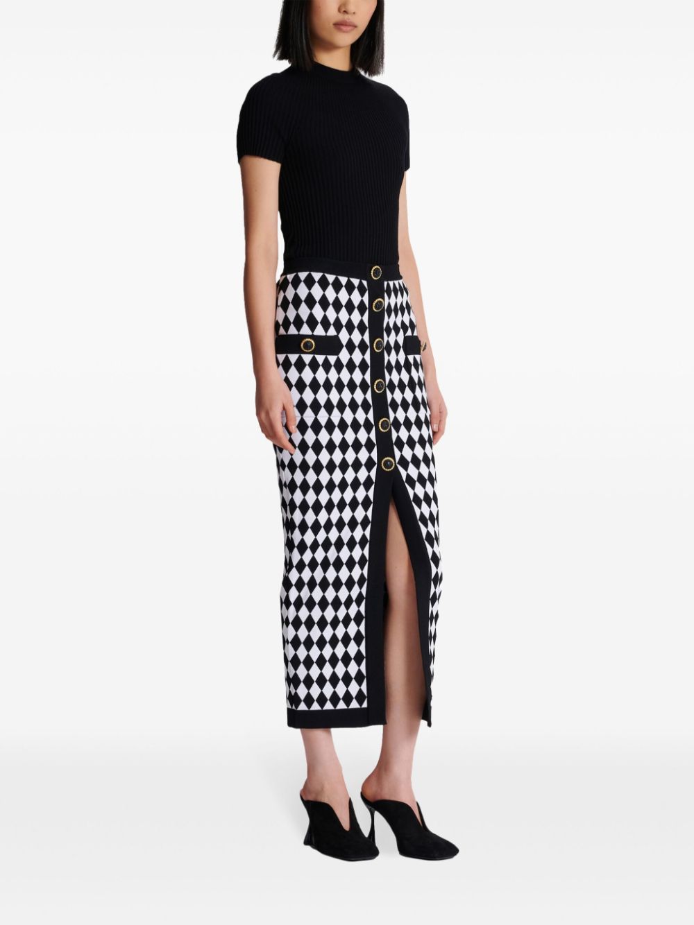 Balmain Diamond-intarsia knitted midi skirt