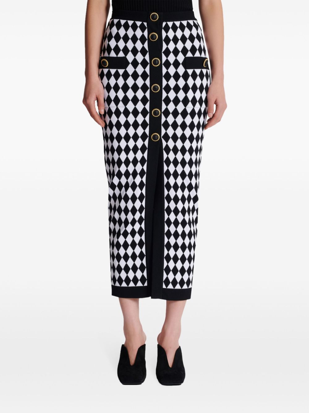 Balmain Diamond-intarsia knitted midi skirt