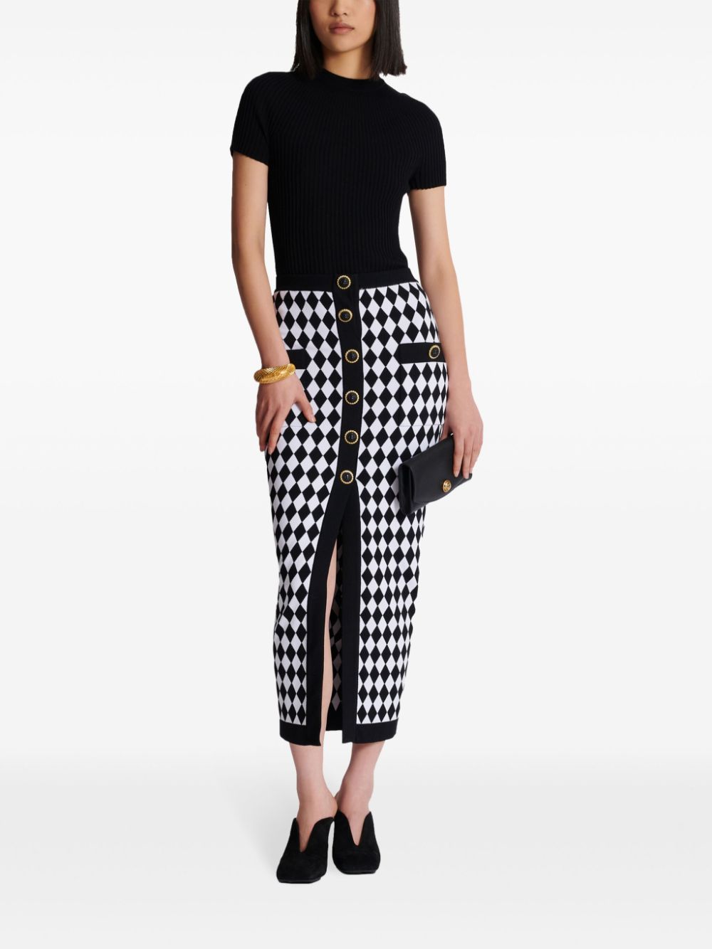Balmain Diamond-intarsia knitted midi skirt
