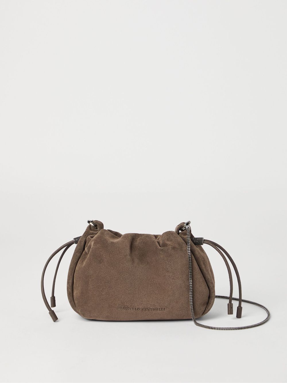 Brunello Cucinelli Mellow mini bucket bag in suede with precious chain