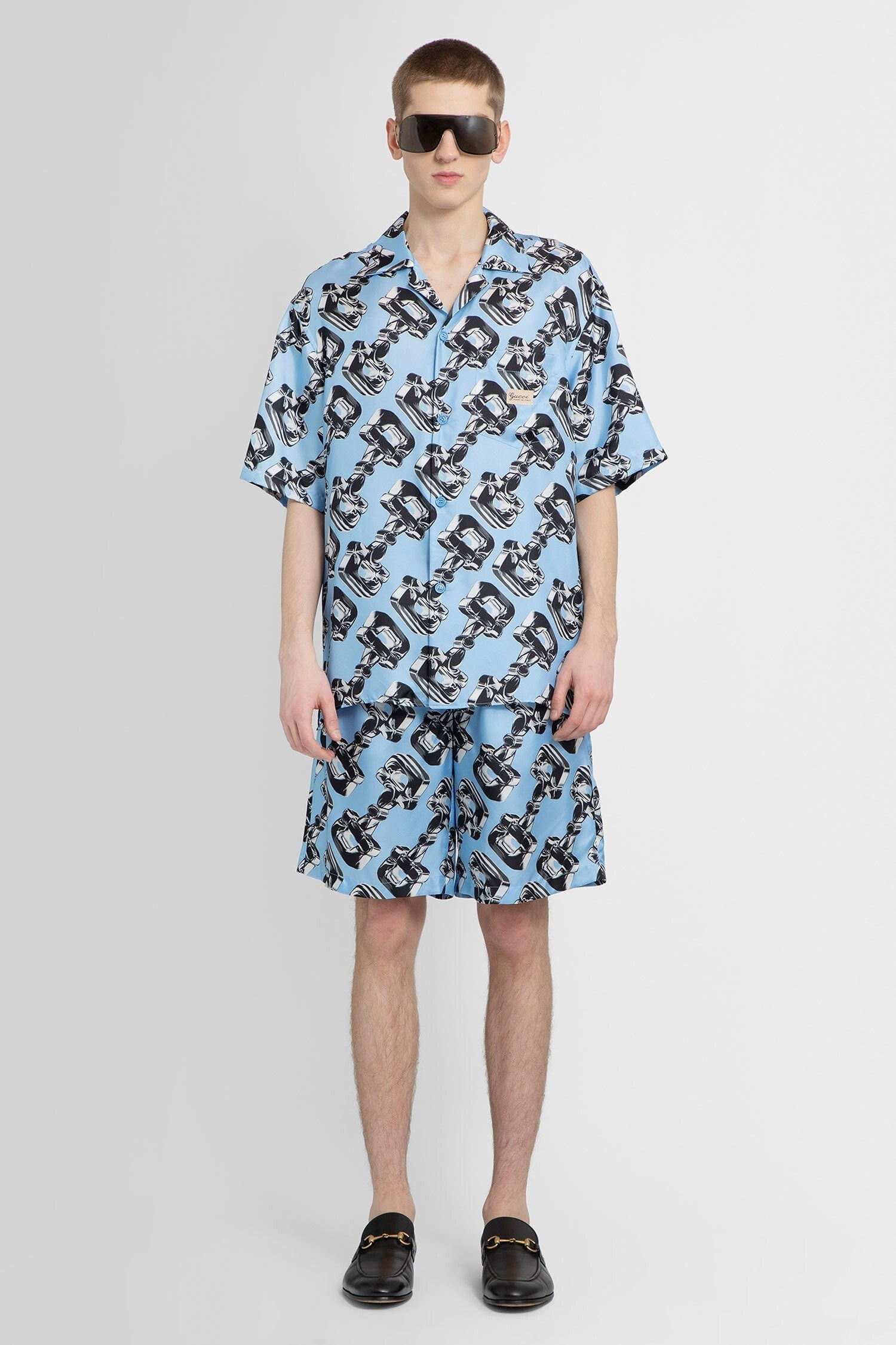 3D Glass Horsebit Print Silk Shorts