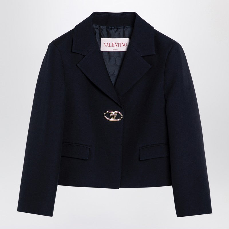 Valentino Single-breasted navy wool crop jacket