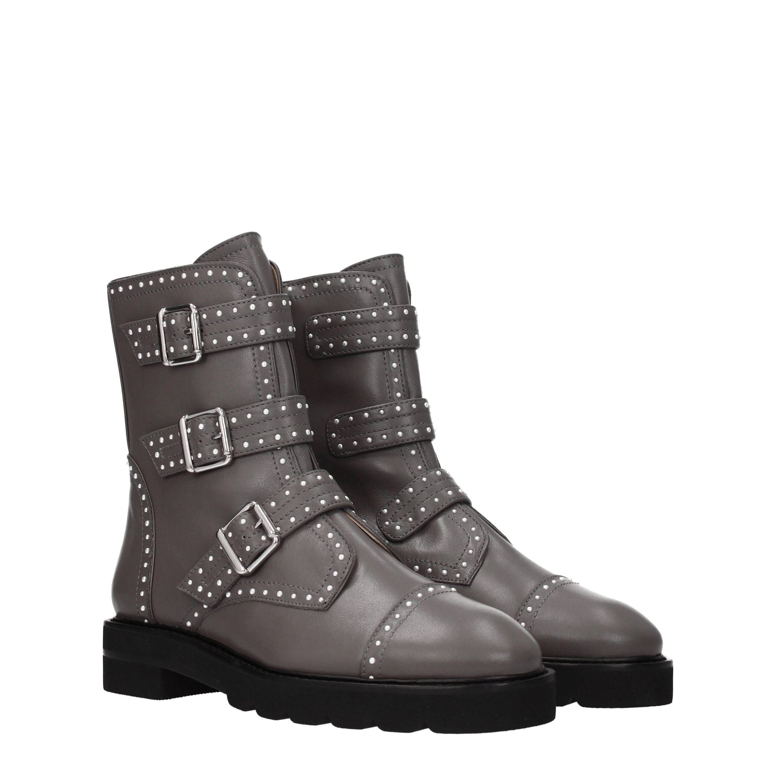 Gray Leather Ankle Boots