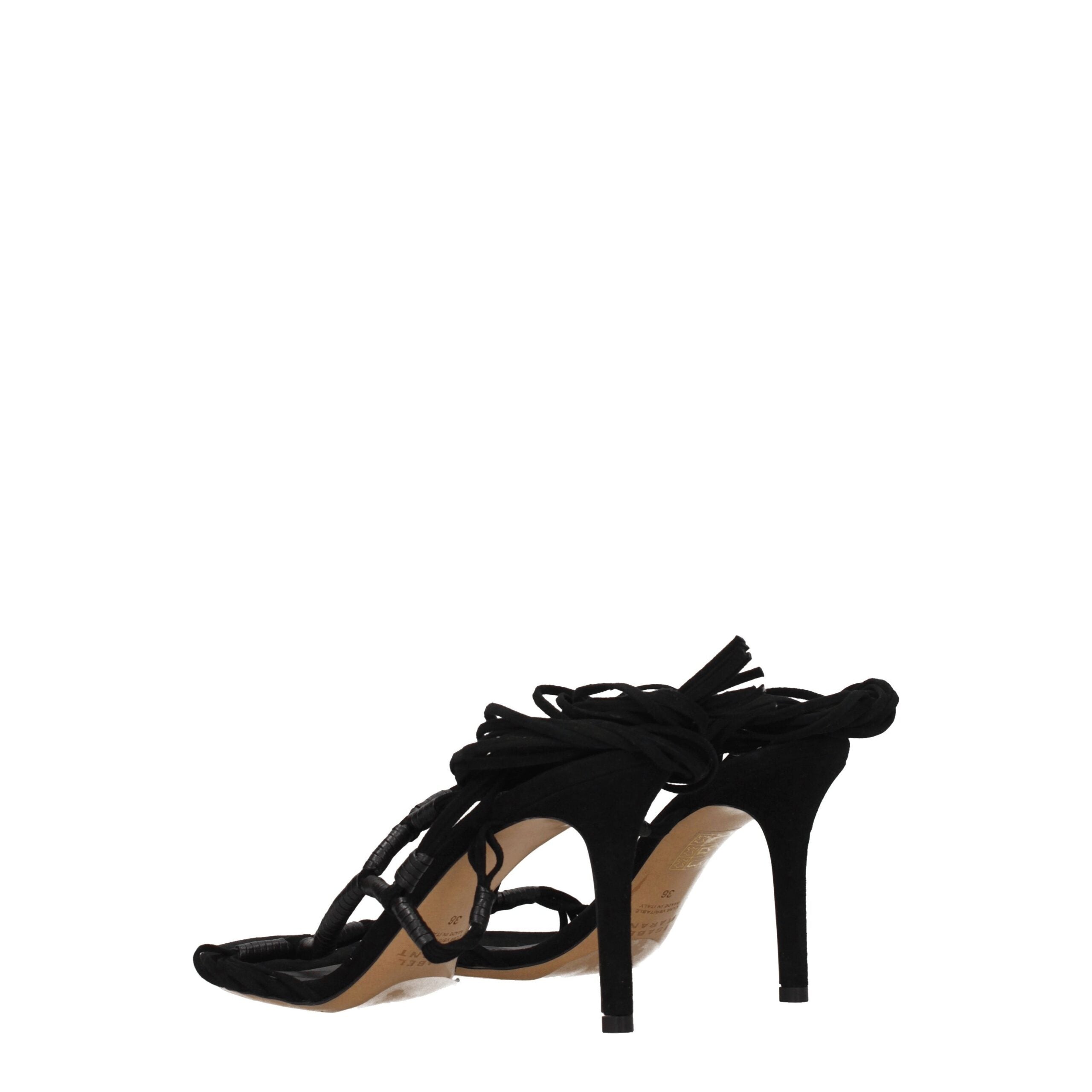 Black Leather Stiletto Heels Sandals