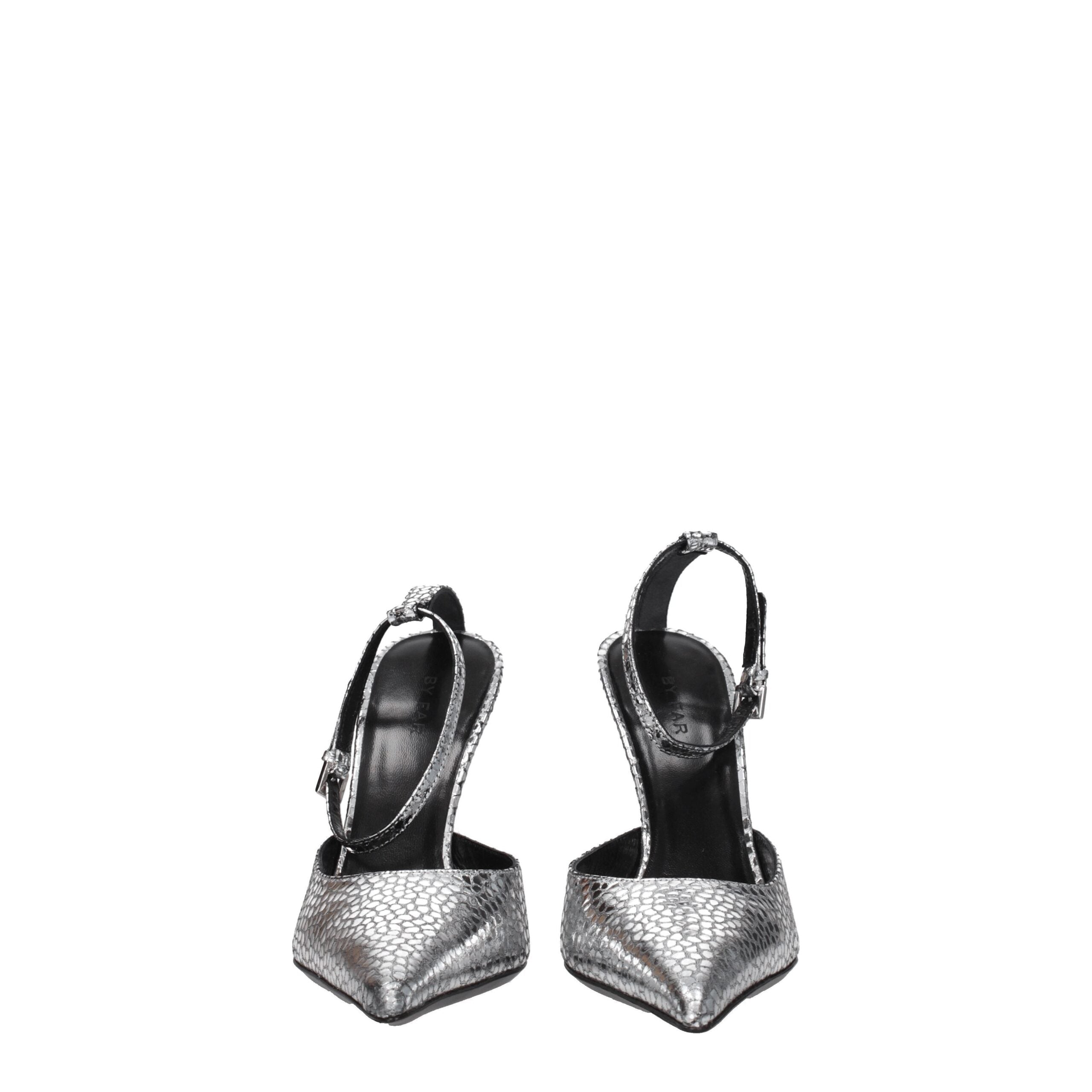 Gray Leather High Heel Pumps