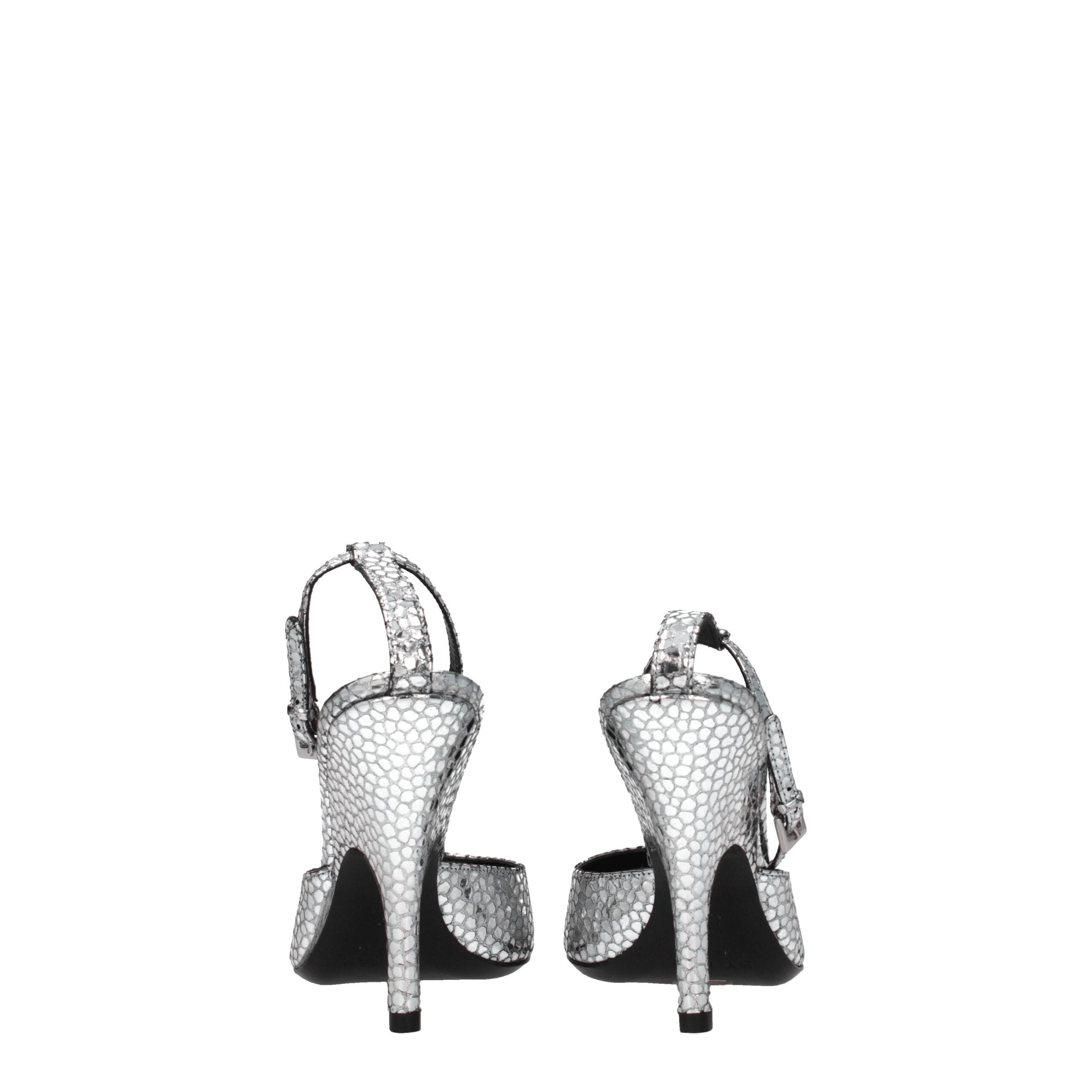 Gray Leather High Heel Pumps