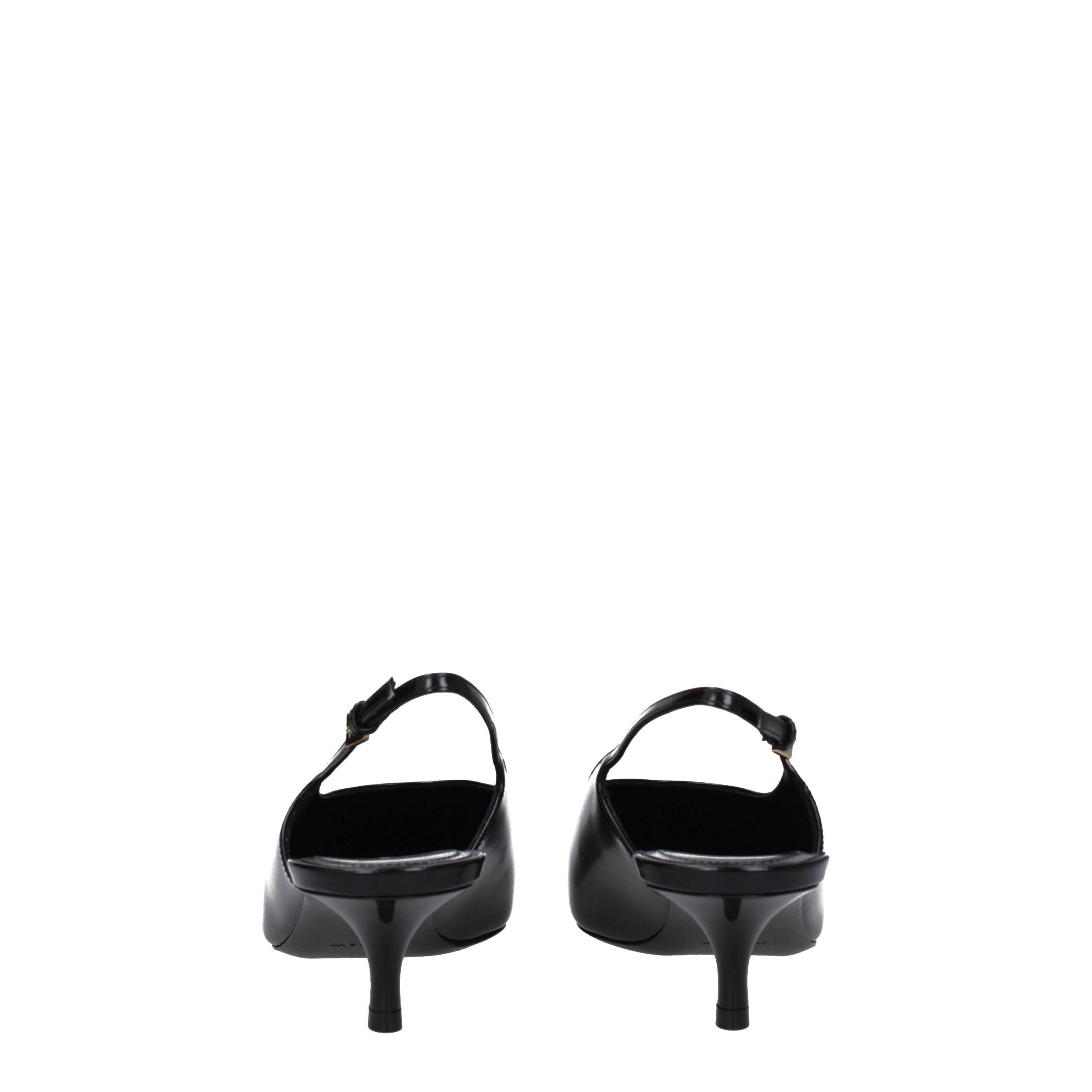 Black Leather Mid Heel Pumps