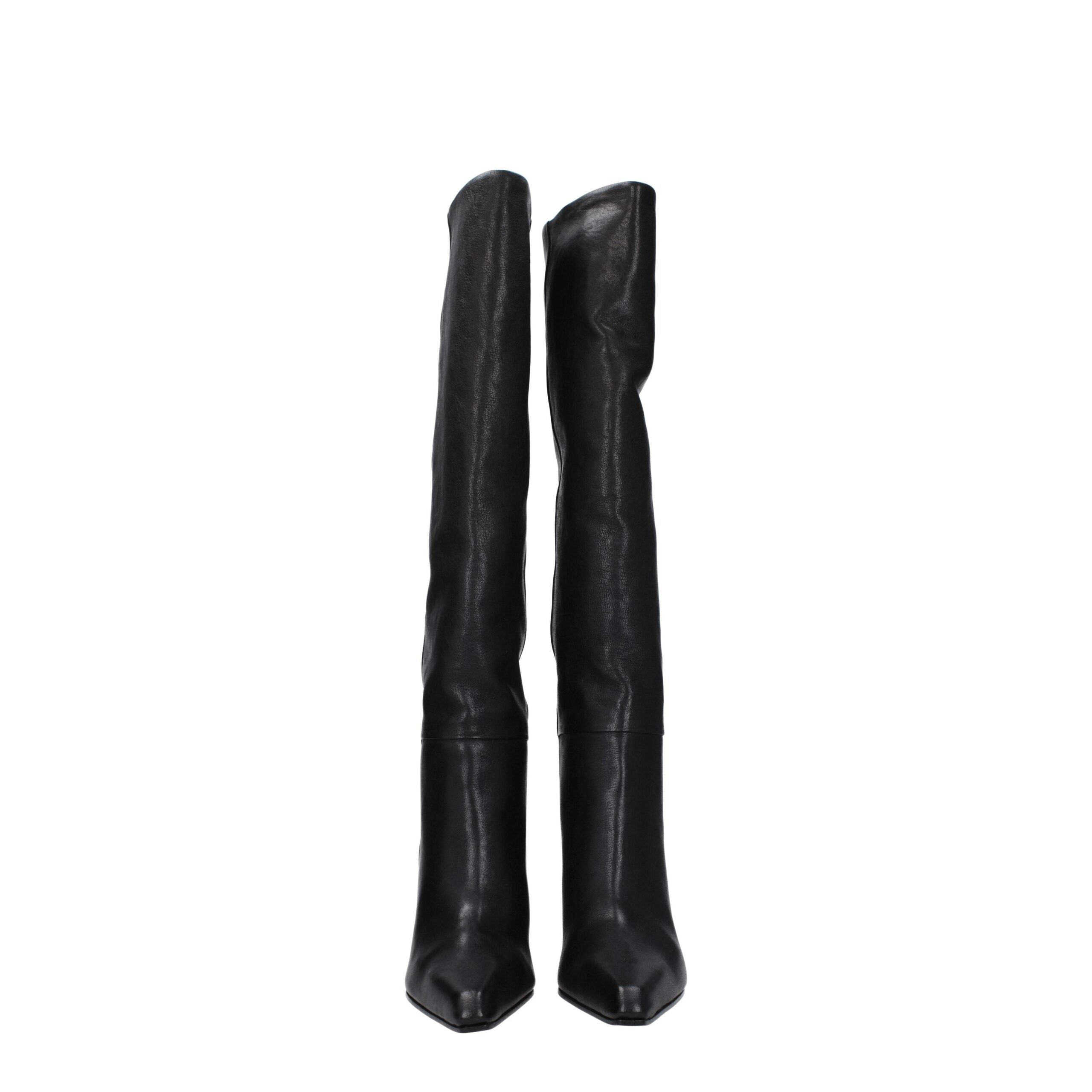 Black Leather High Heel Boots