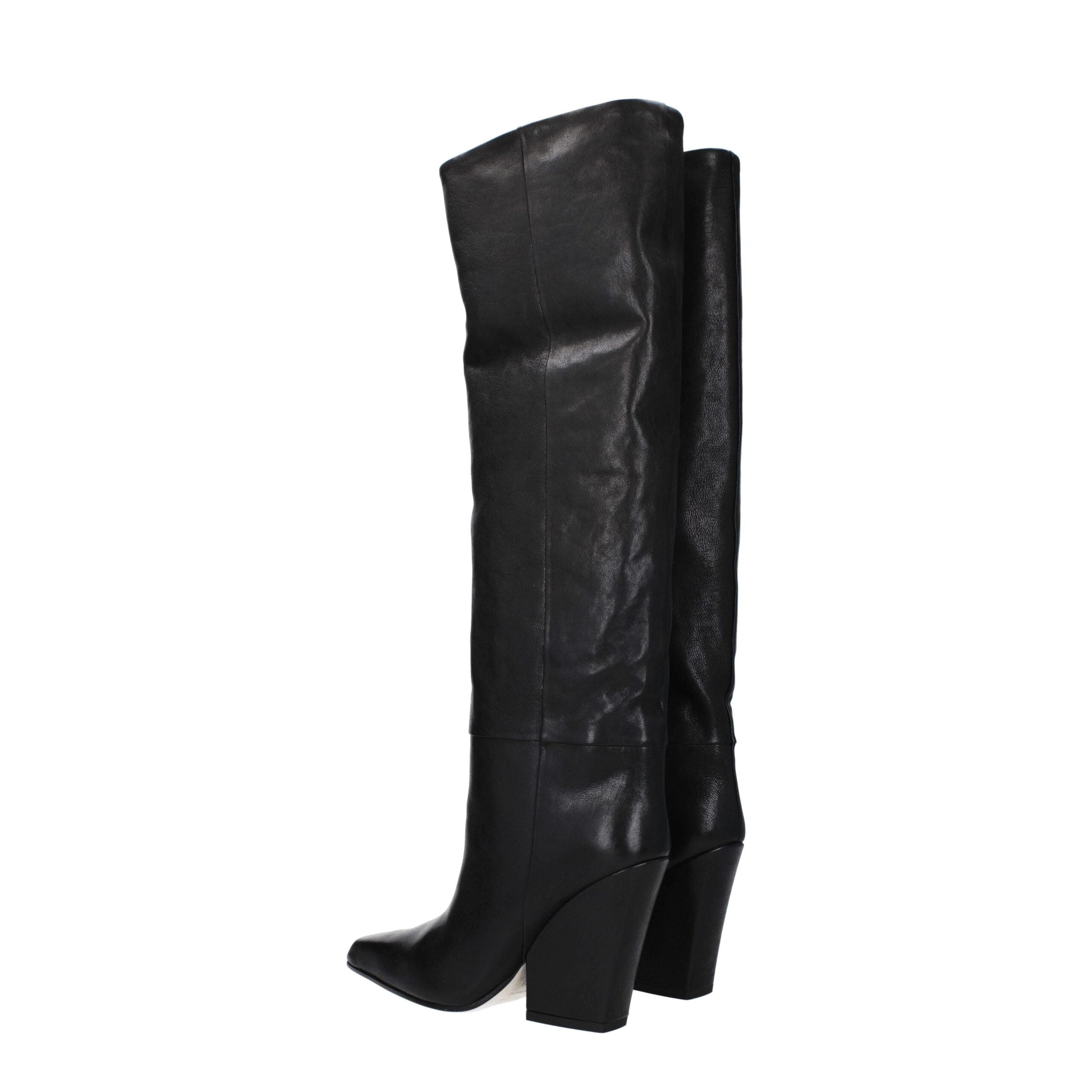 Black Leather High Heel Boots