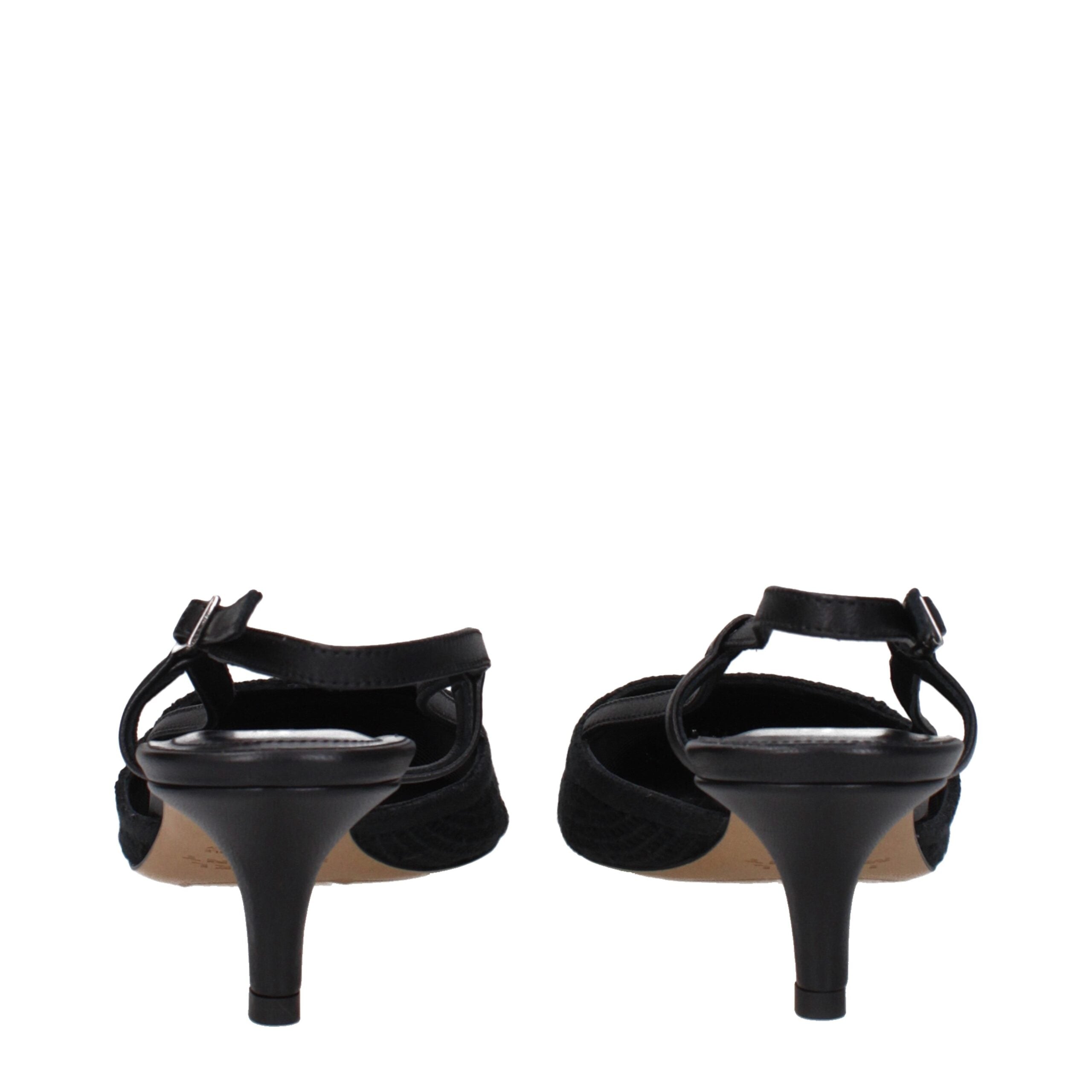 Black Fabric Mid Heel Pumps