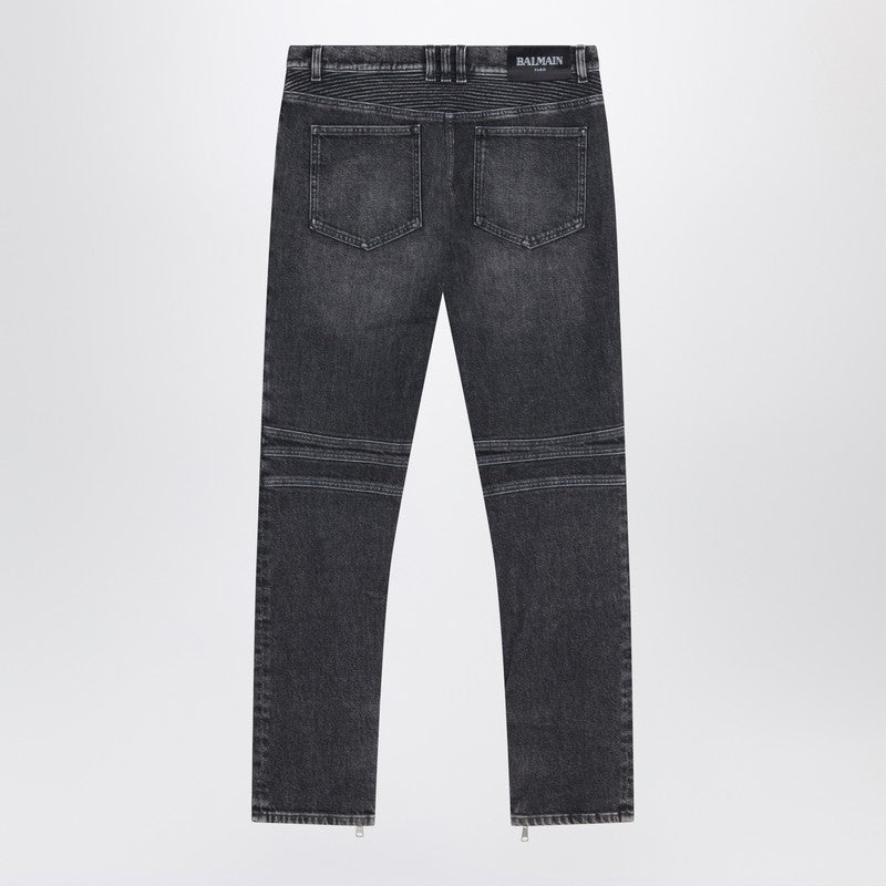 Balmain Grey washed slim biker jeans