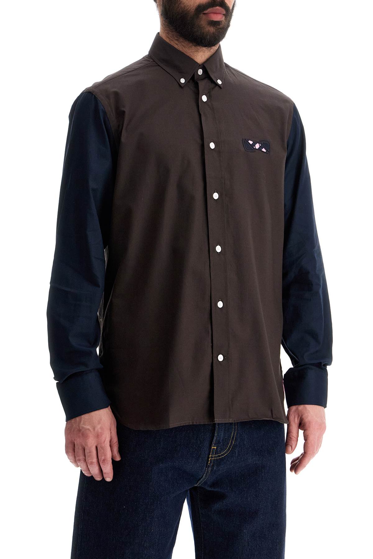 EDEN PARK men's brown and blue patterned long sleeve cotton shirt
