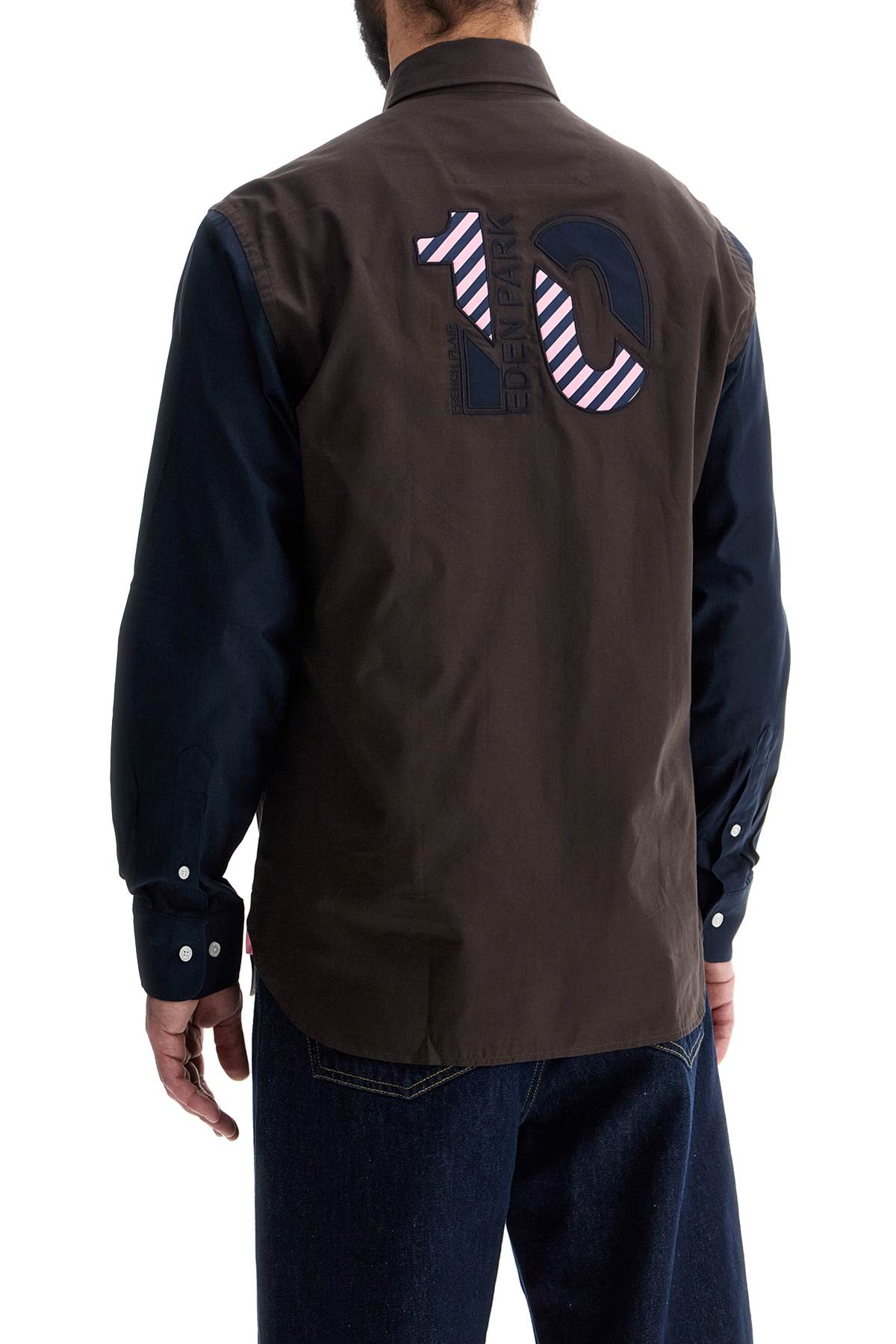 EDEN PARK men's brown and blue patterned long sleeve cotton shirt