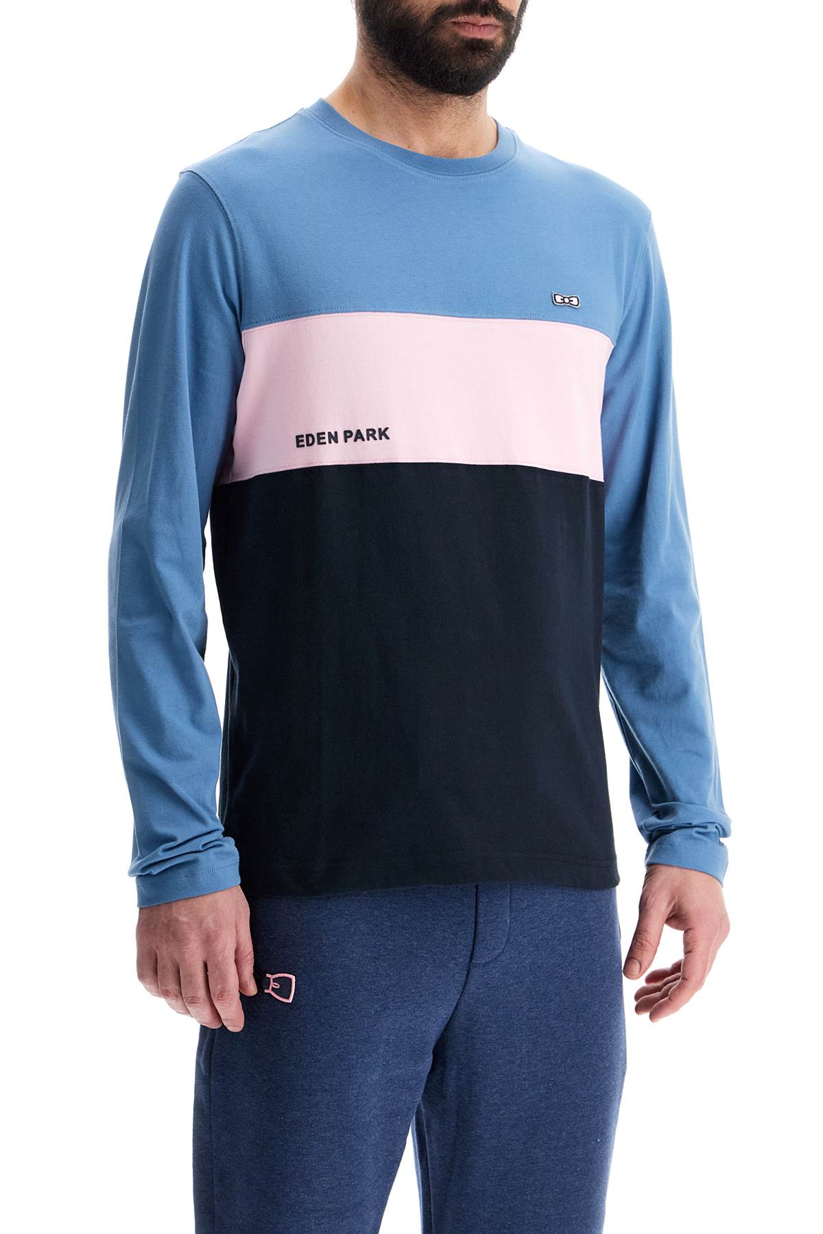 EDEN PARK light blue patterned long sleeve crew neck t-shirt cotton