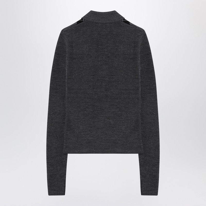 GANNI Grey polo with wool diamonds