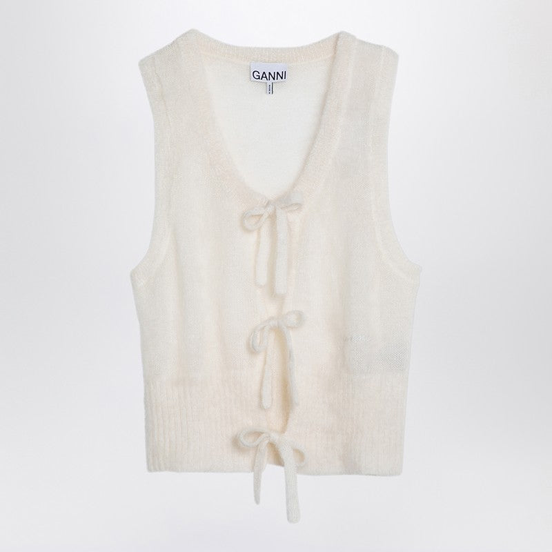 GANNI White mohair lace-up vest