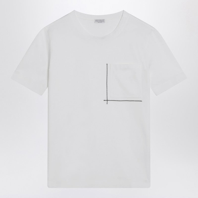Brunello Cucinelli White cotton t-shirt with shiny pocket