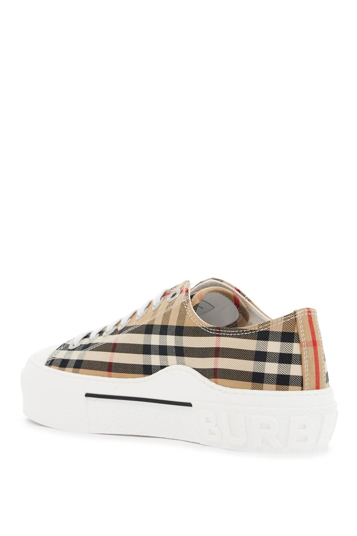 beige cotton sneakers with casual-chic check pattern