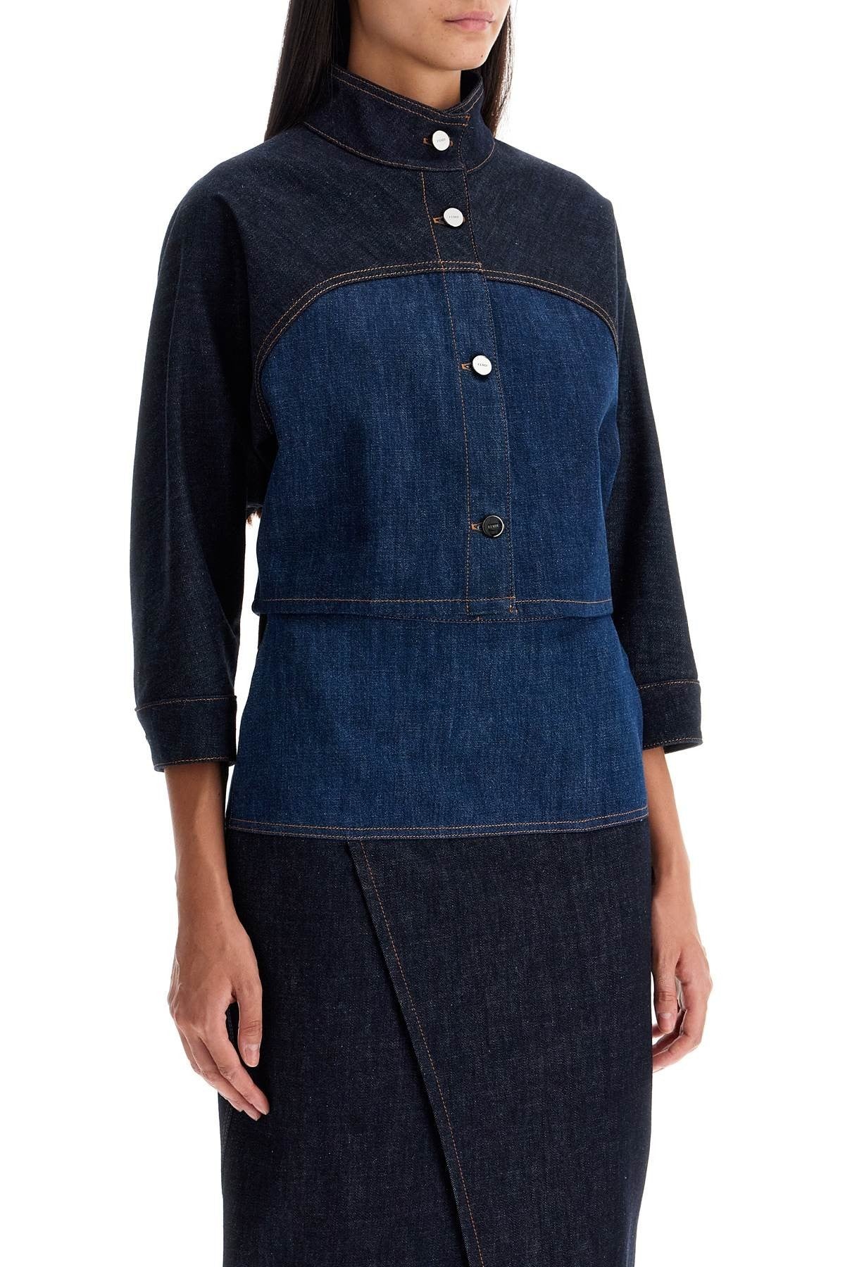 Bicolor Cropped Denim Jacket In