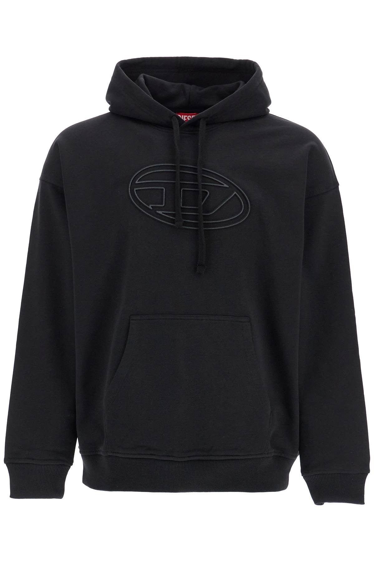 black cotton hoodie with embossed logo