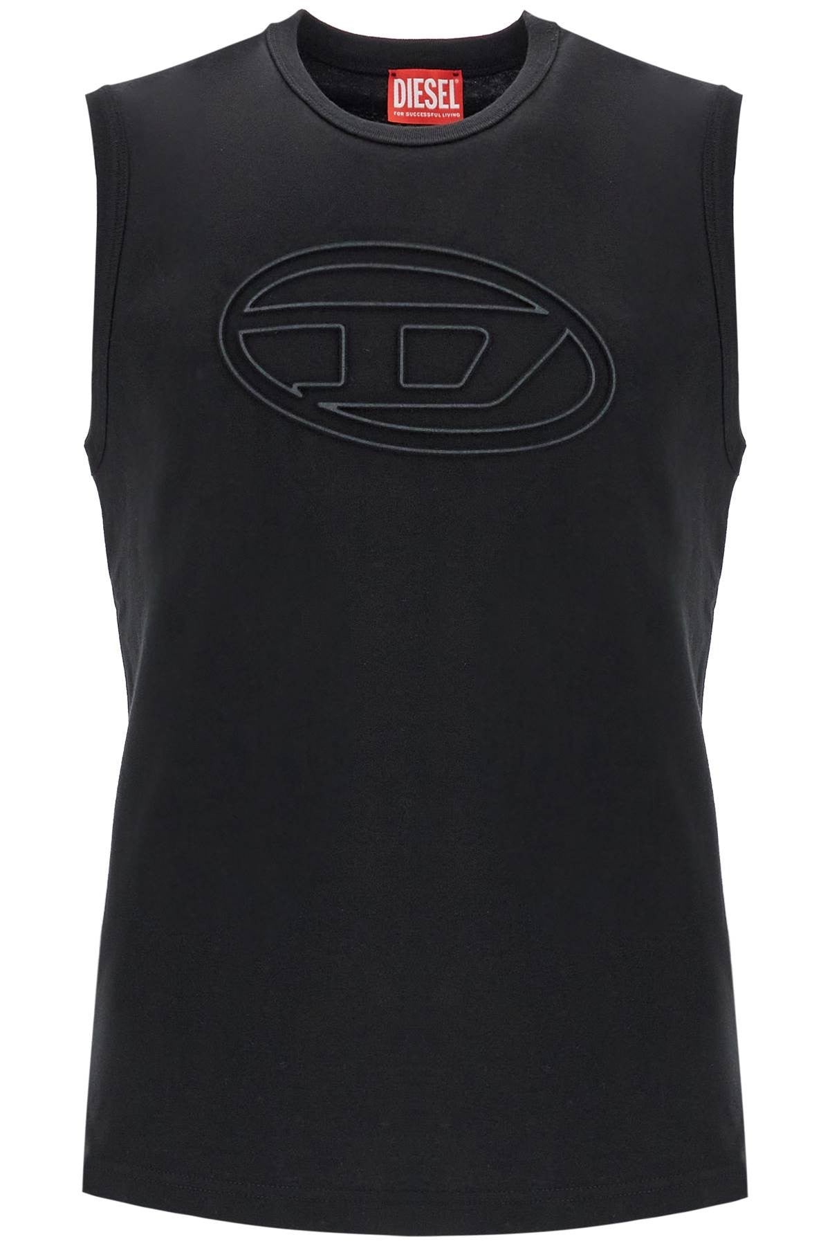black cotton tank top with embossed logo