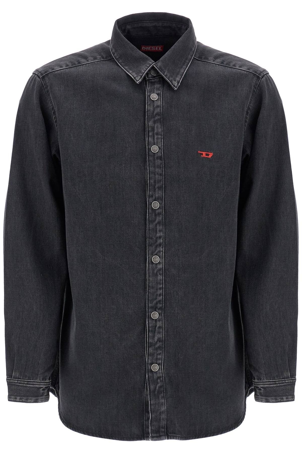 black denim shirt in cotton and lyocell with a faded effect