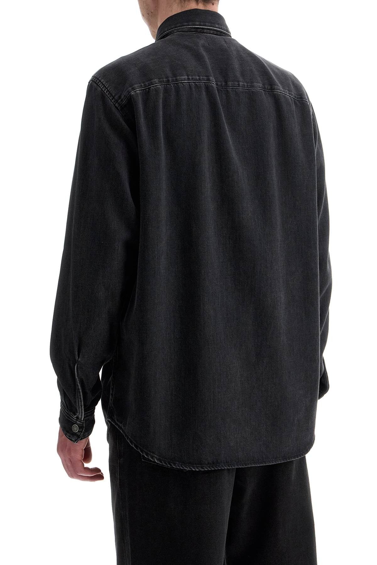 black denim shirt in cotton and lyocell with a faded effect
