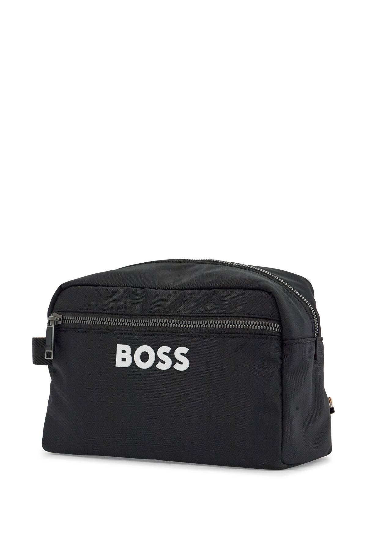 black minimalist travel beauty case in eco-leather with zip