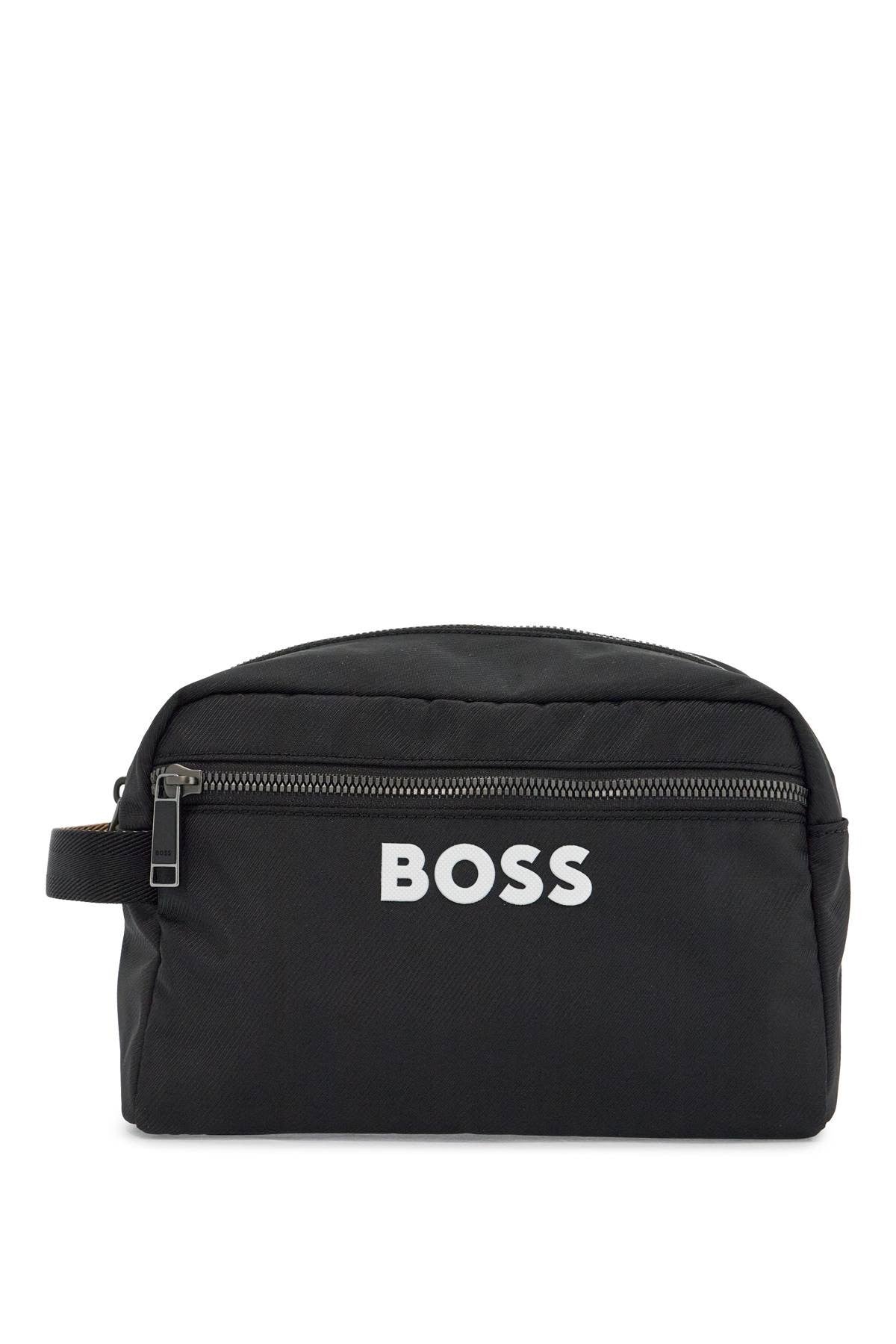 black minimalist travel beauty case in eco-leather with zip