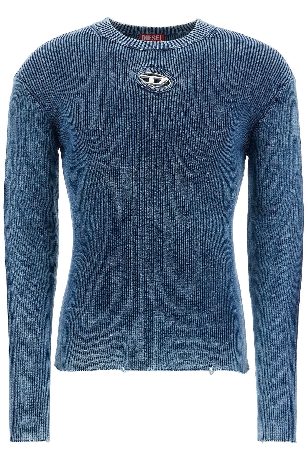 blue peacoat vertical ribbed cotton sweater