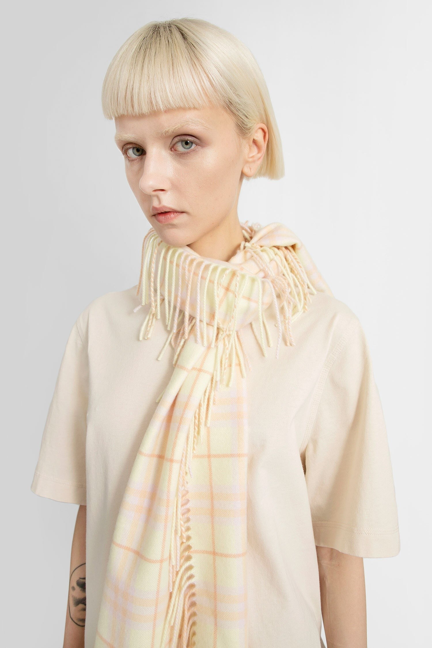 check cashmere fringed scarf