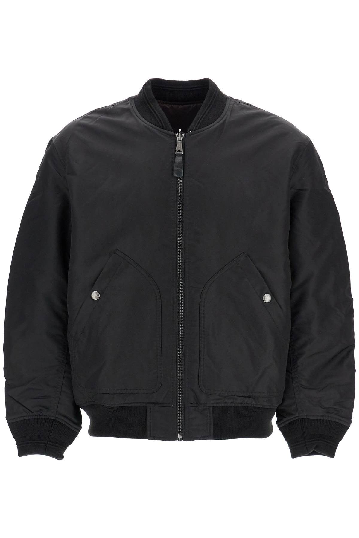 classic black nylon bomber jacket with zip and side pockets