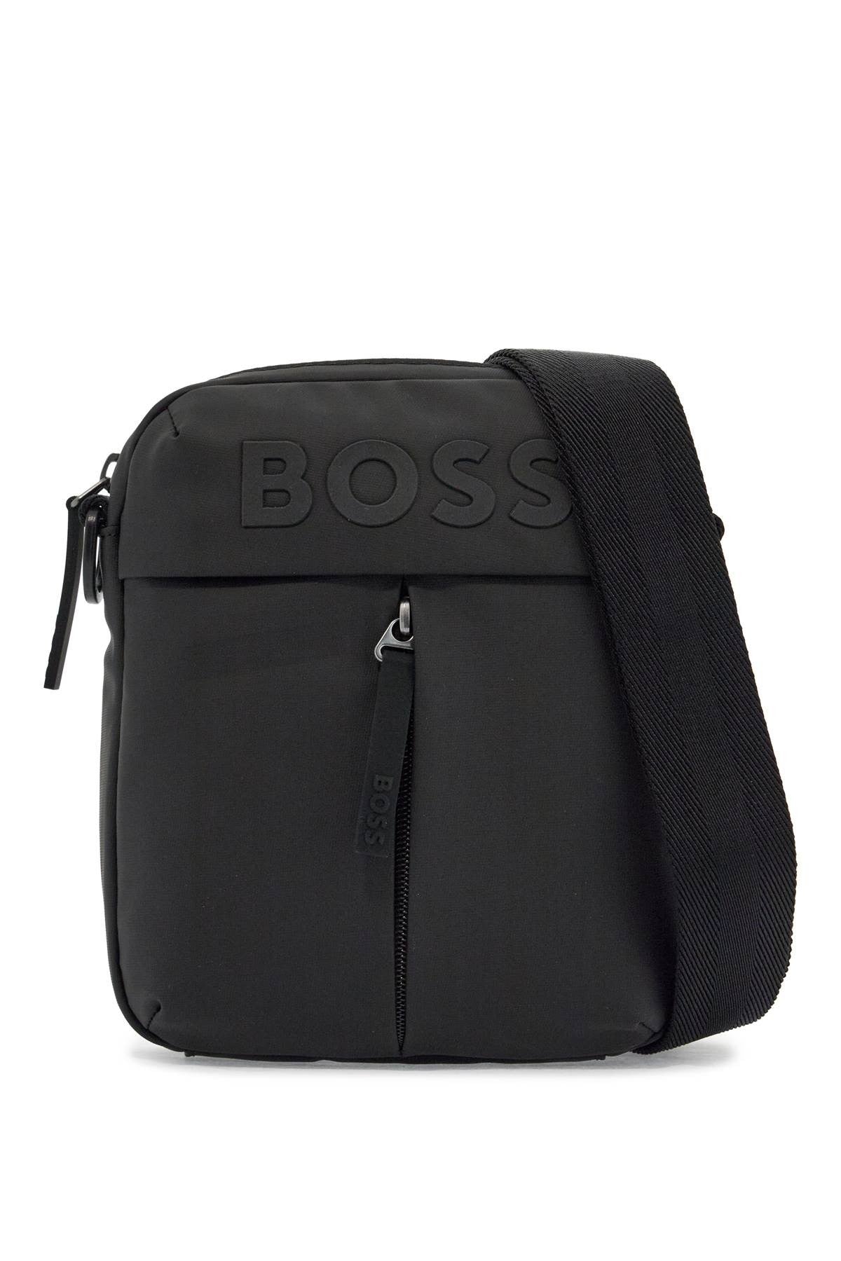 compact black matte polyester bag with adjustable shoulder strap