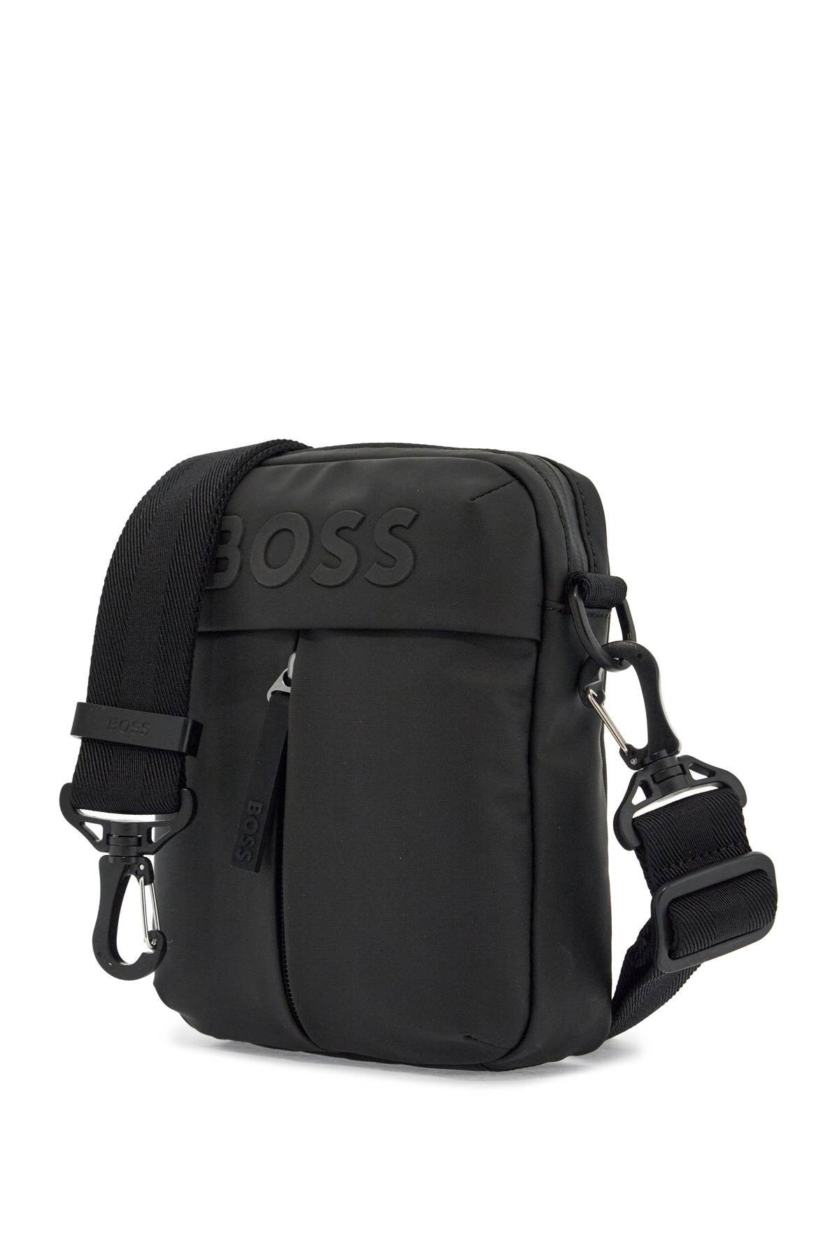 compact black matte polyester bag with adjustable shoulder strap