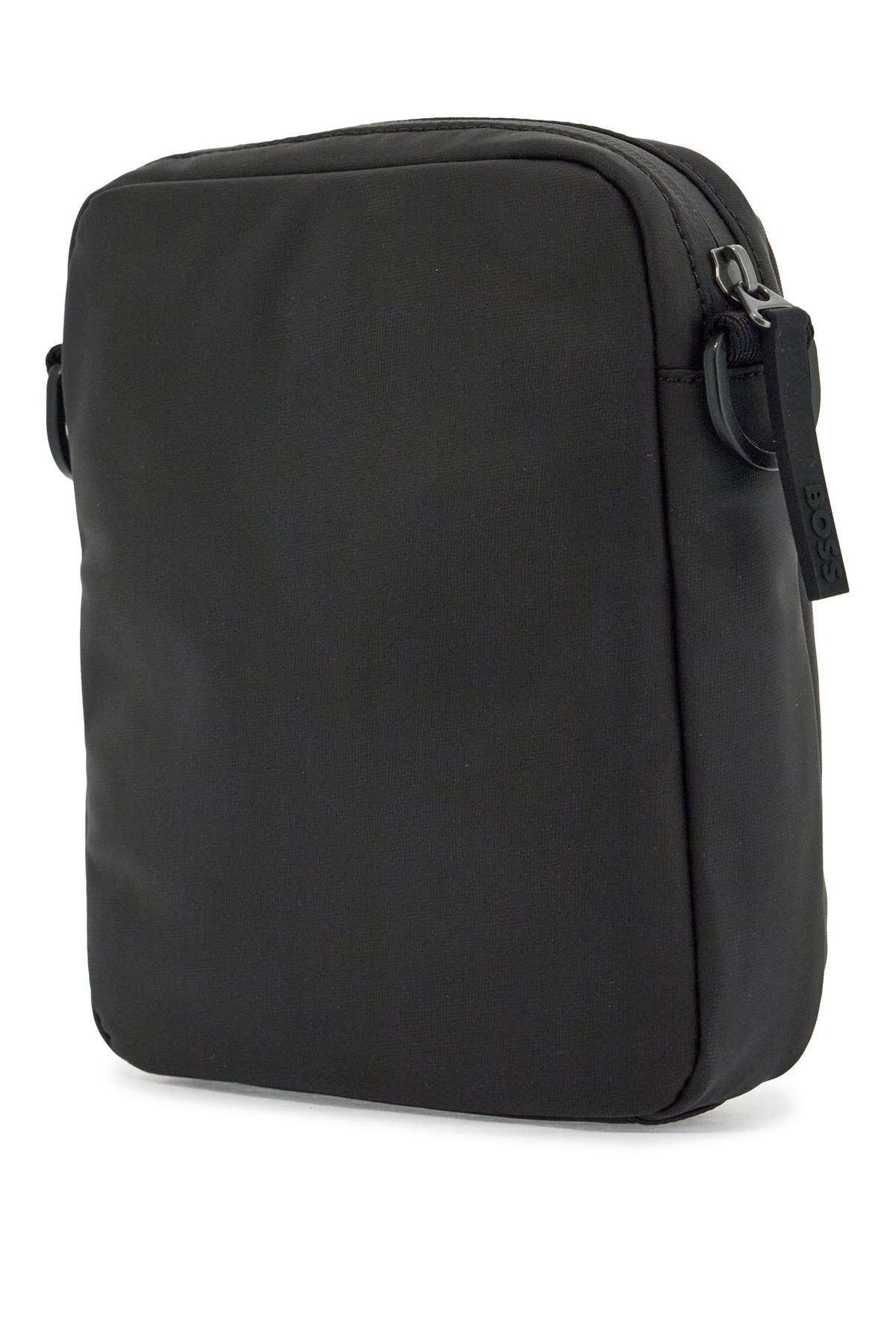 compact black matte polyester bag with adjustable shoulder strap