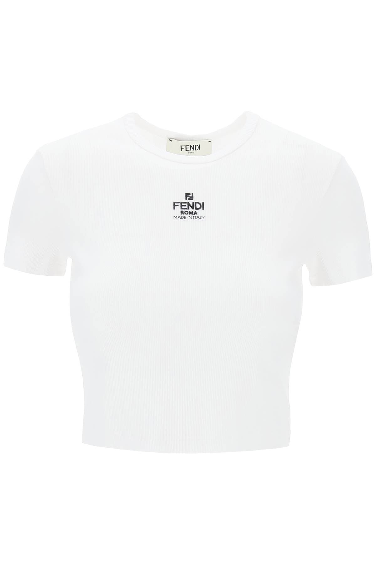 cropped t-shirt with logo embroidery