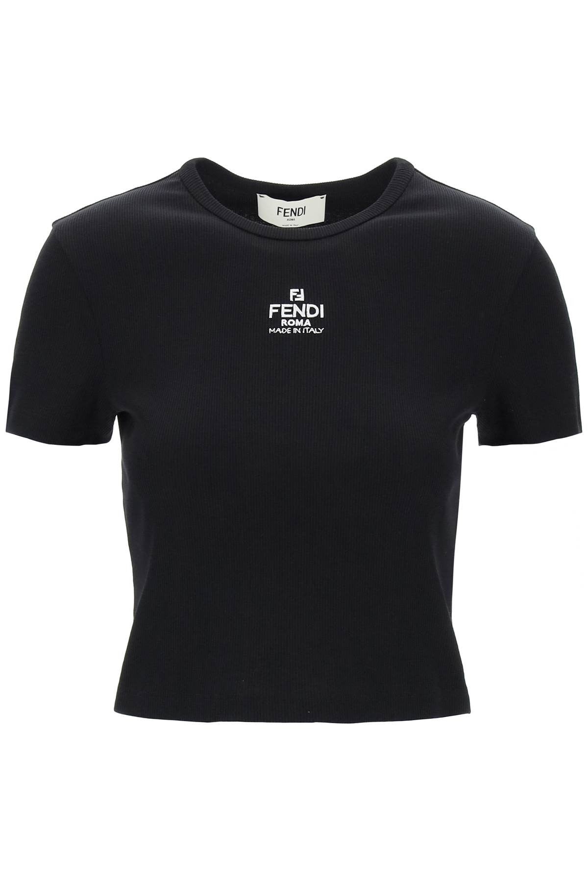 cropped t-shirt with logo embroidery