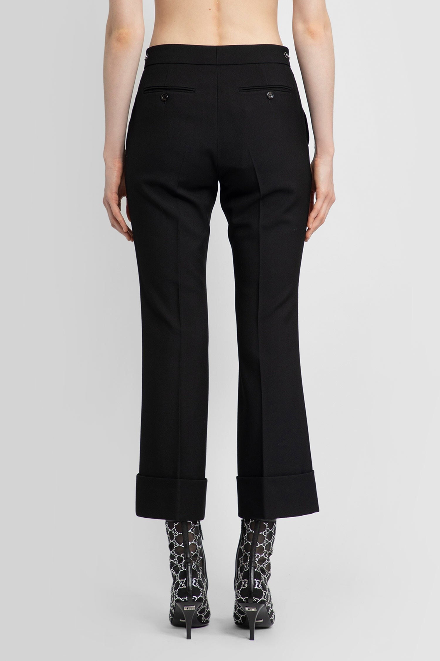 cropped wool horsebit trousers