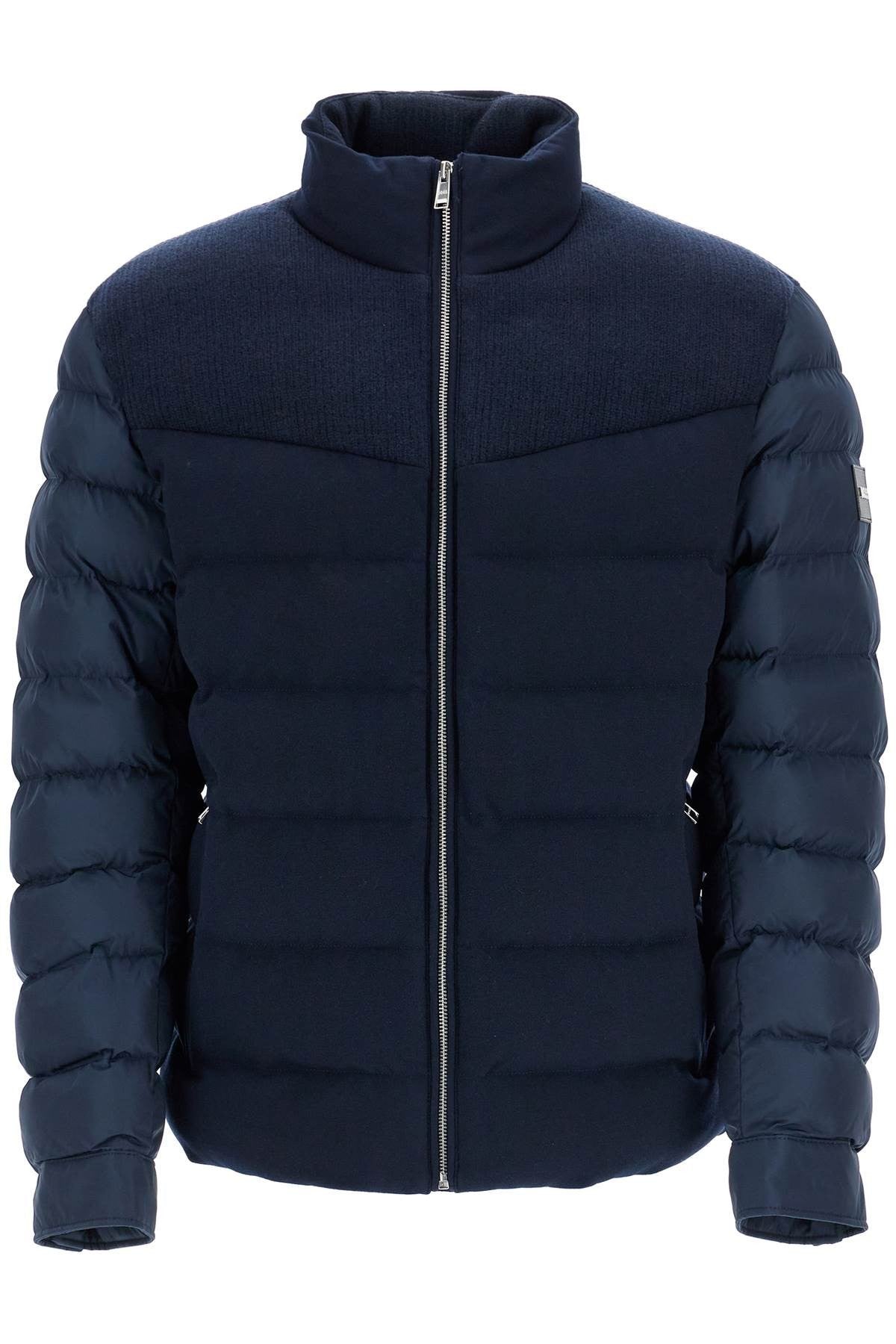 dark blue high collar padded coat h-clanello
