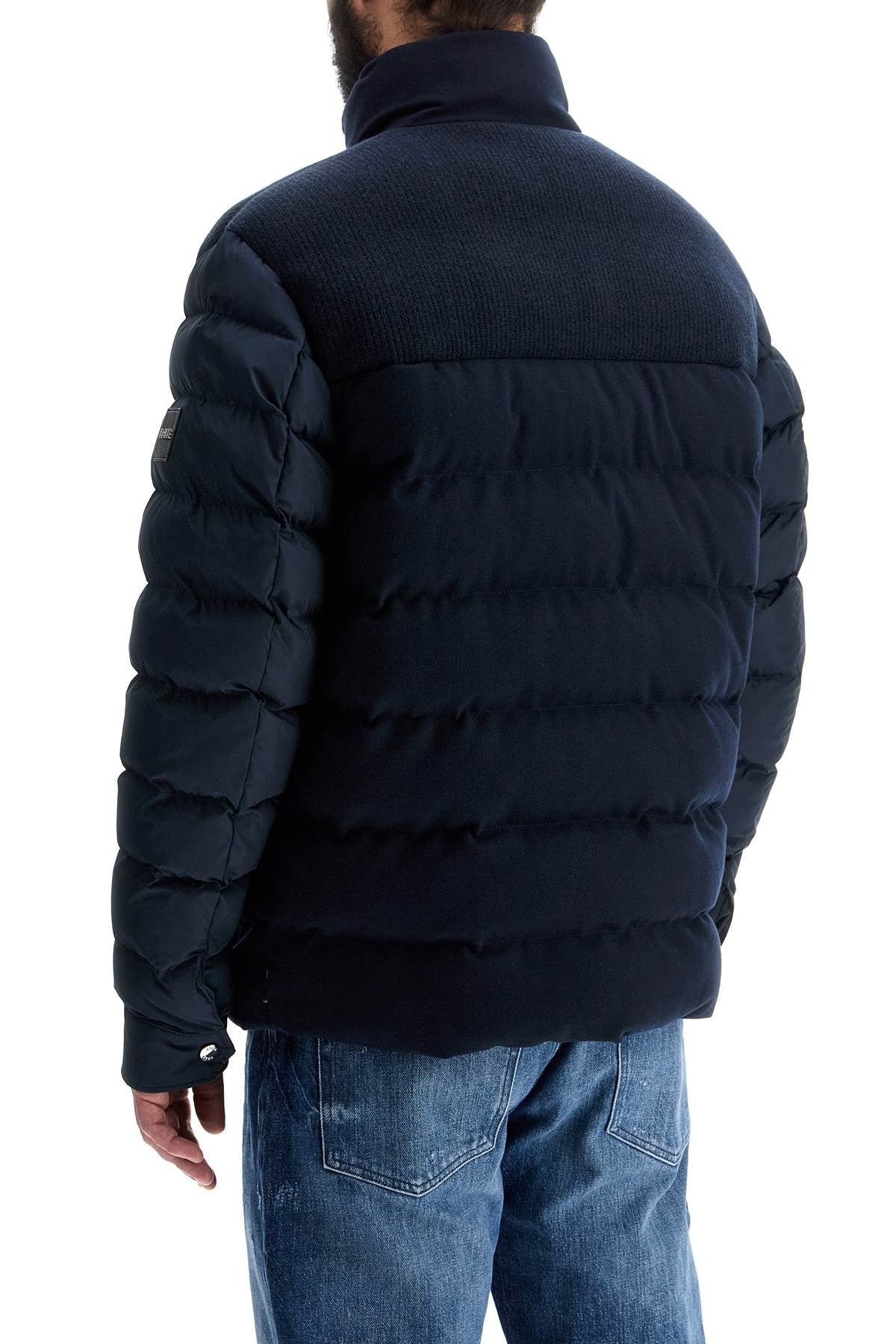 dark blue high collar padded coat h-clanello