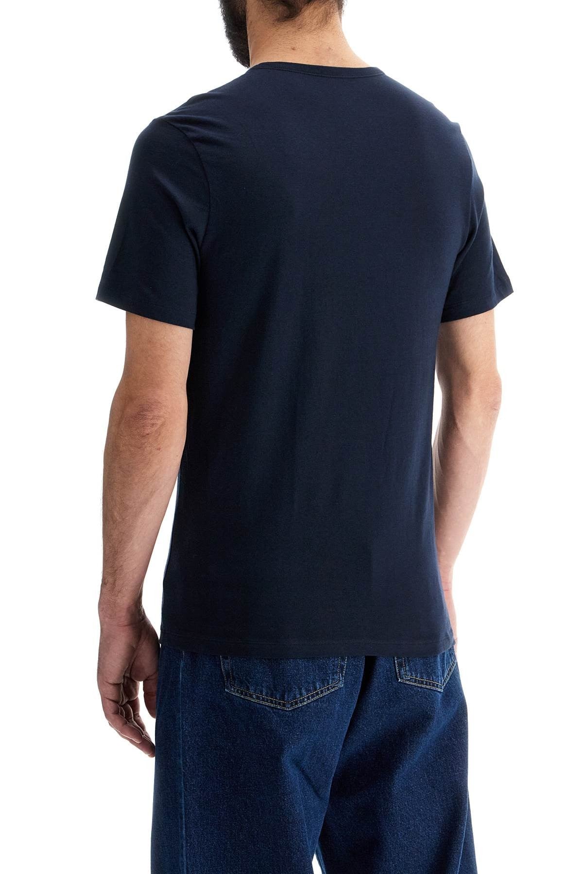 dark blue short sleeve t-shirt with wide neck regular fit cotton for men