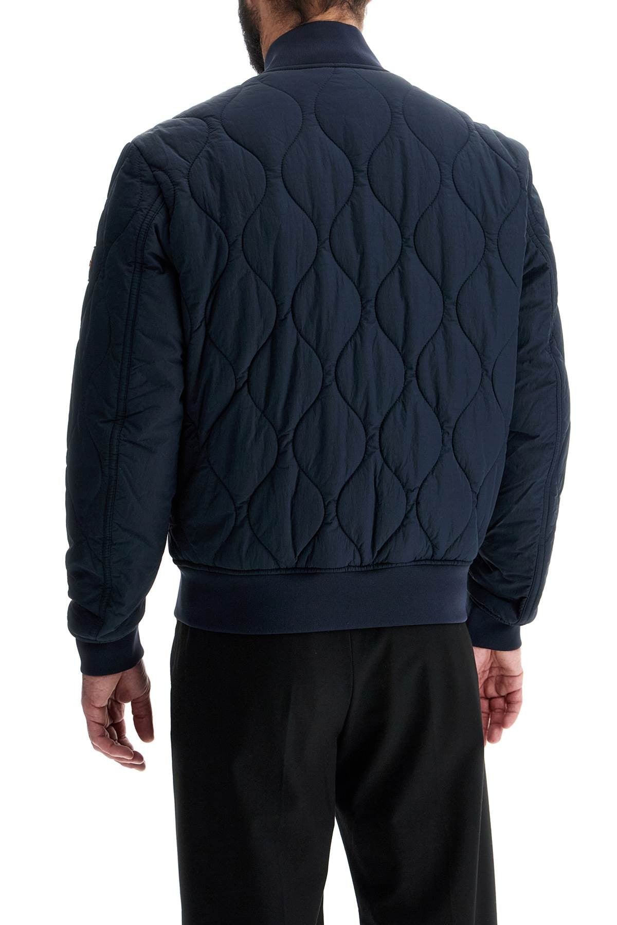 dark blue slim fit quilted down jacket with wavy pattern