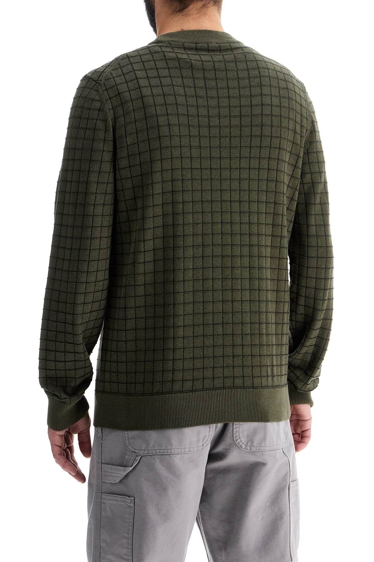 dark green checkered cotton sweater with long sleeves