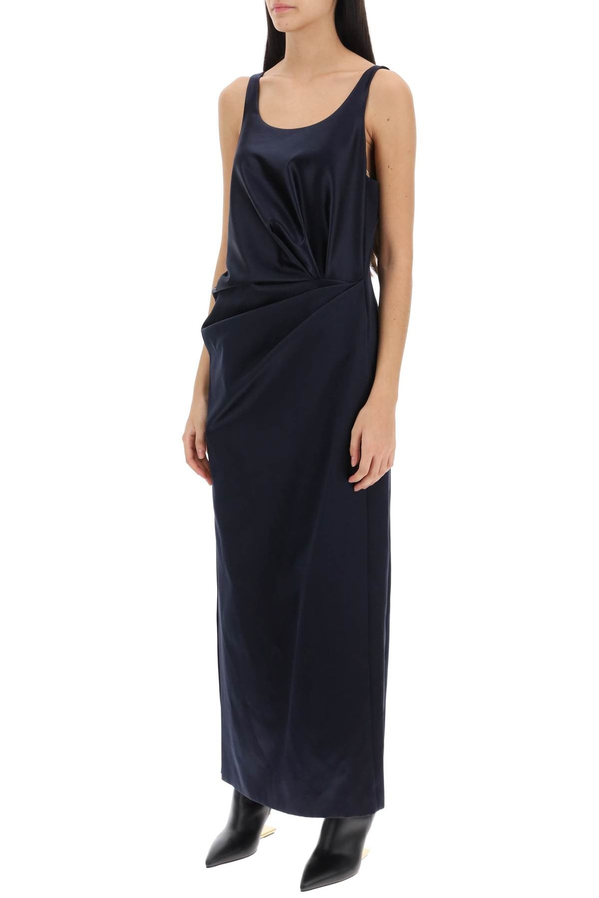 draped duchess satin dress