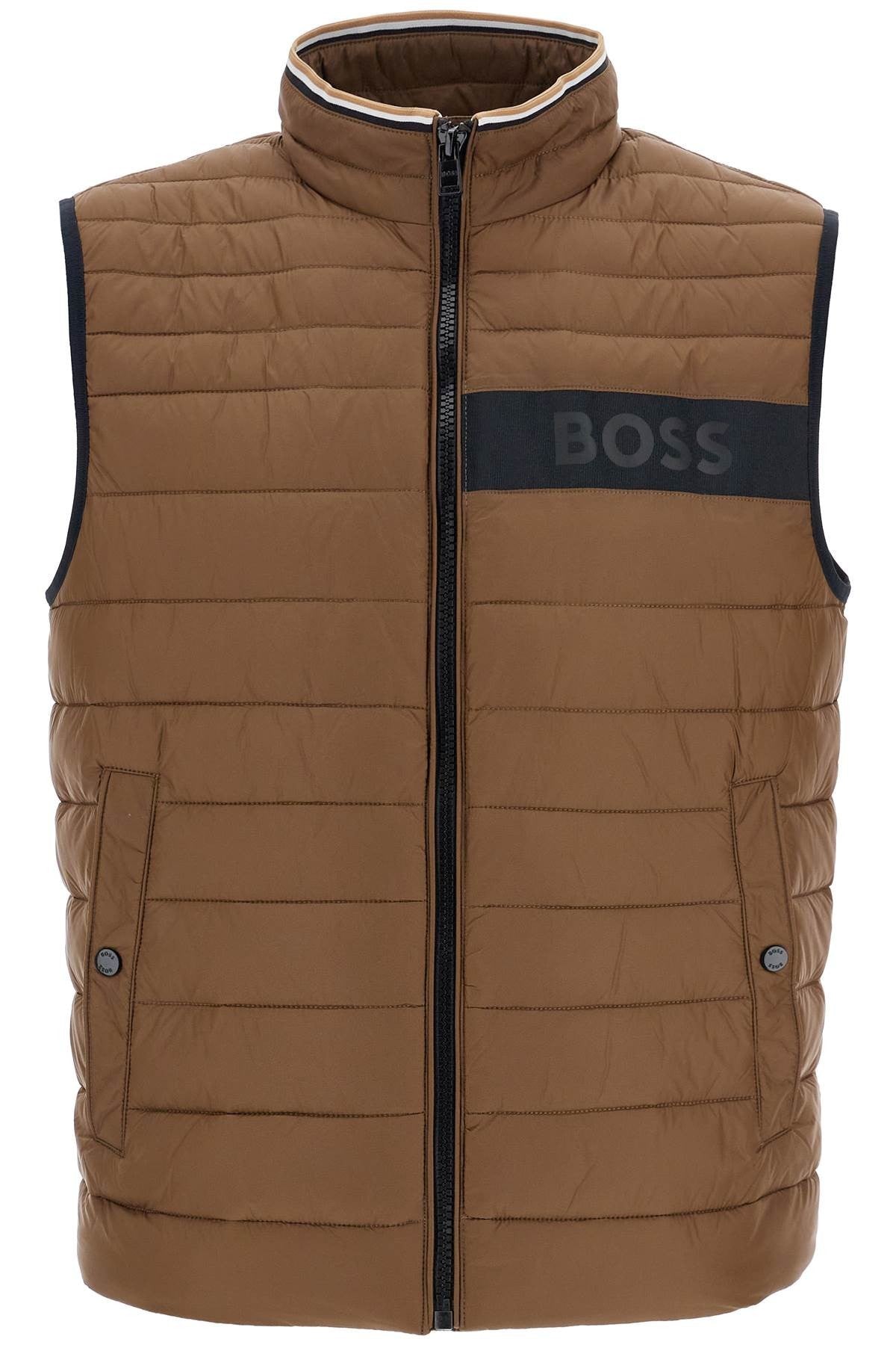 gilet trapuntato verde in poliestere riciclato con zip