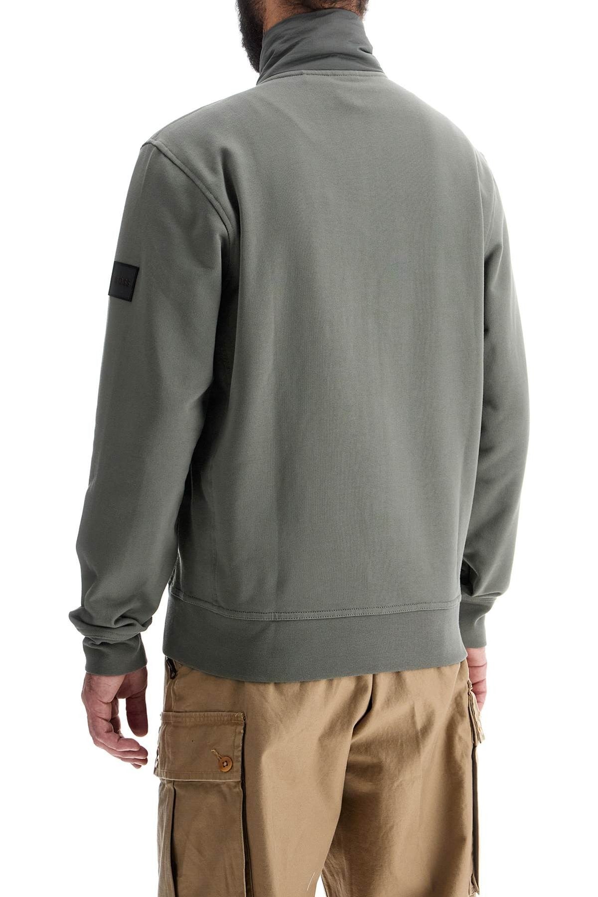 gray quilted high collar zip sweatshirt