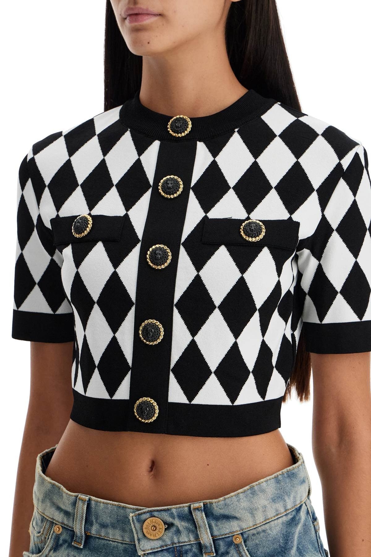 'jacquard diamond pattern knit crop top