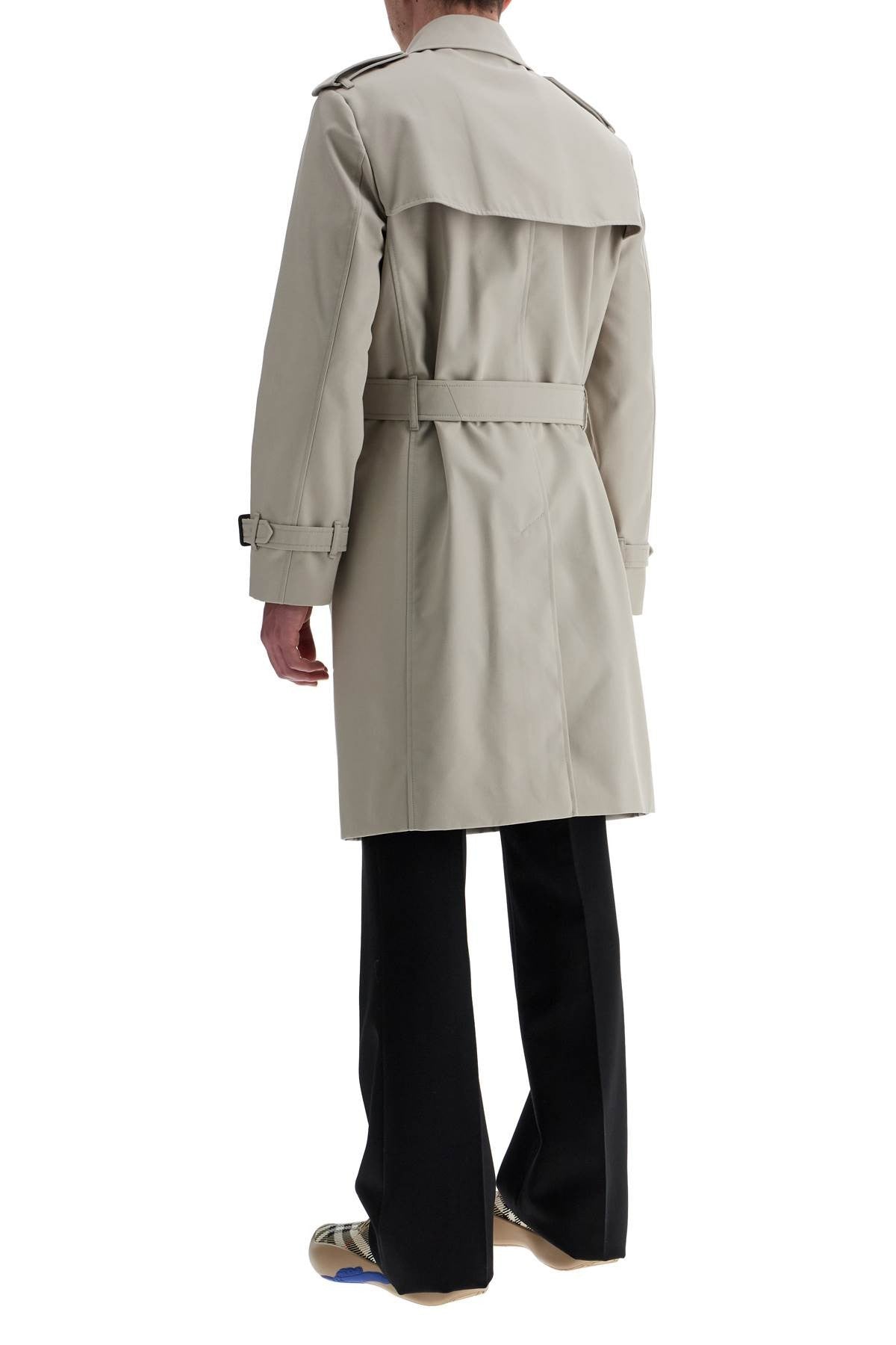 light beige polyester and cotton trench coat with adjustable belt