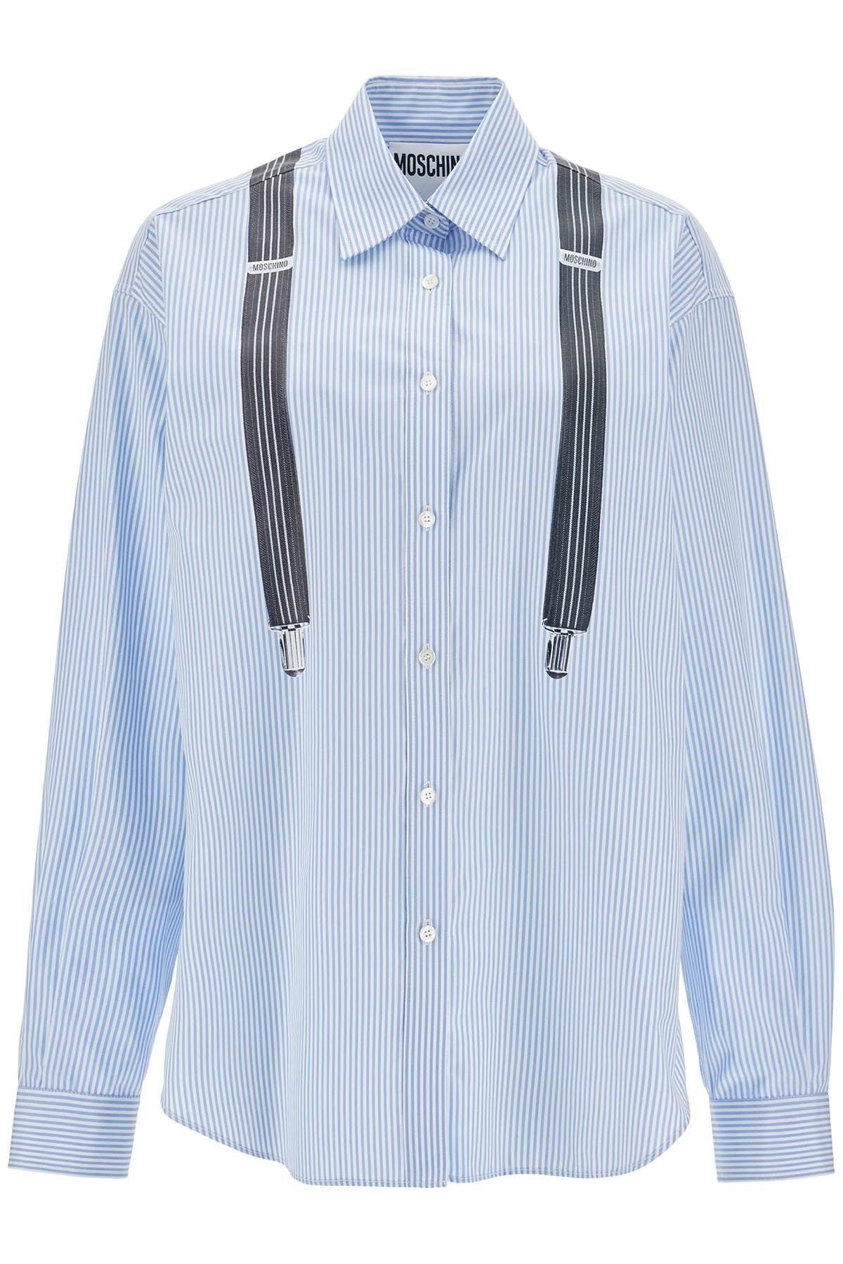 light blue cotton striped shirt with decorative straps