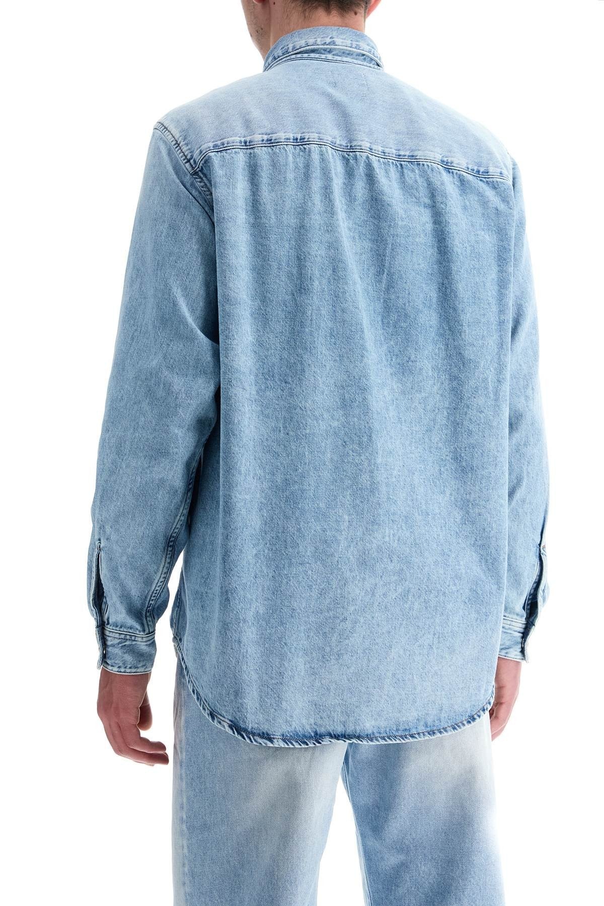 light blue denim shirt with logo on chest